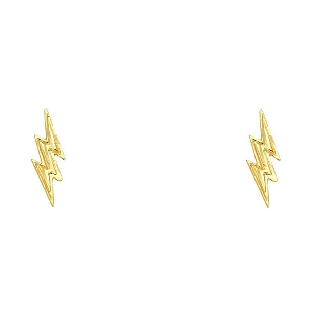 Flash Symbol Stud Earrings Solid 14k Yellow Gold Thunder Lightning Post Studs Diamond Cut 13 x 4 mm Flash Symbol Stud Earrings Solid 14k Yellow Gold Thunder Lightning Post Studs Diamond Cut 13 x 4 mm